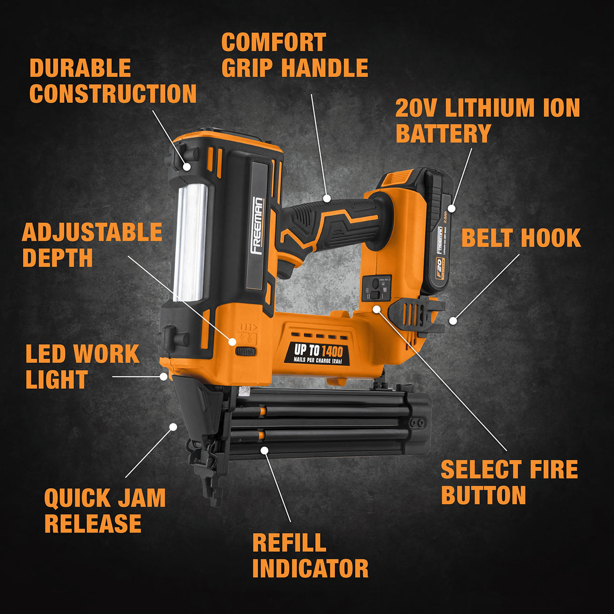 PE20VBR50 20 Volt Cordless 18-Gauge 2" Brad Nailer Kit