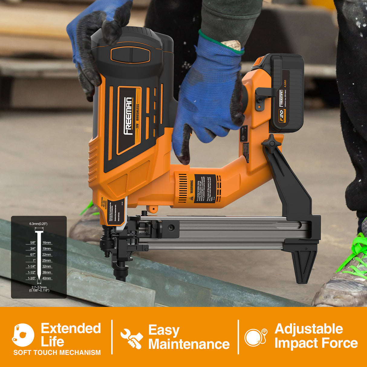 20V Cordless and Brushless 1-1/2" Concrete Strip Pin Nailer Kit, PE20VCSPN40