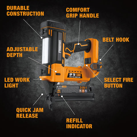 PE20VT31618 20 Volt Cordless 3-in-1 16 and 18 Gauge Nailer / Stapler (Tool Only)