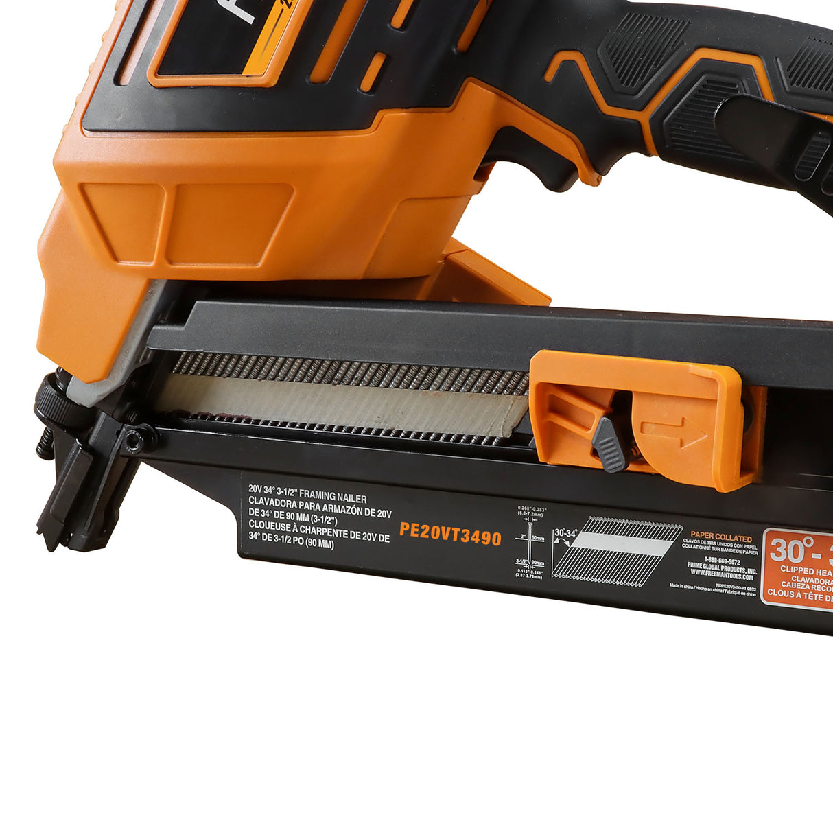 PE20VT3490 20 Volt Cordless and Brushless 34 Degree 3-1/2" Framing Nailer (Tool Only)