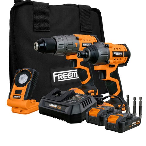 PECCKT 20 Volt Cordless Hammer Drill, Impact Driver, and LED Light Kit