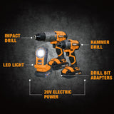 PECCKT 20 Volt Cordless Hammer Drill, Impact Driver, and LED Light Kit