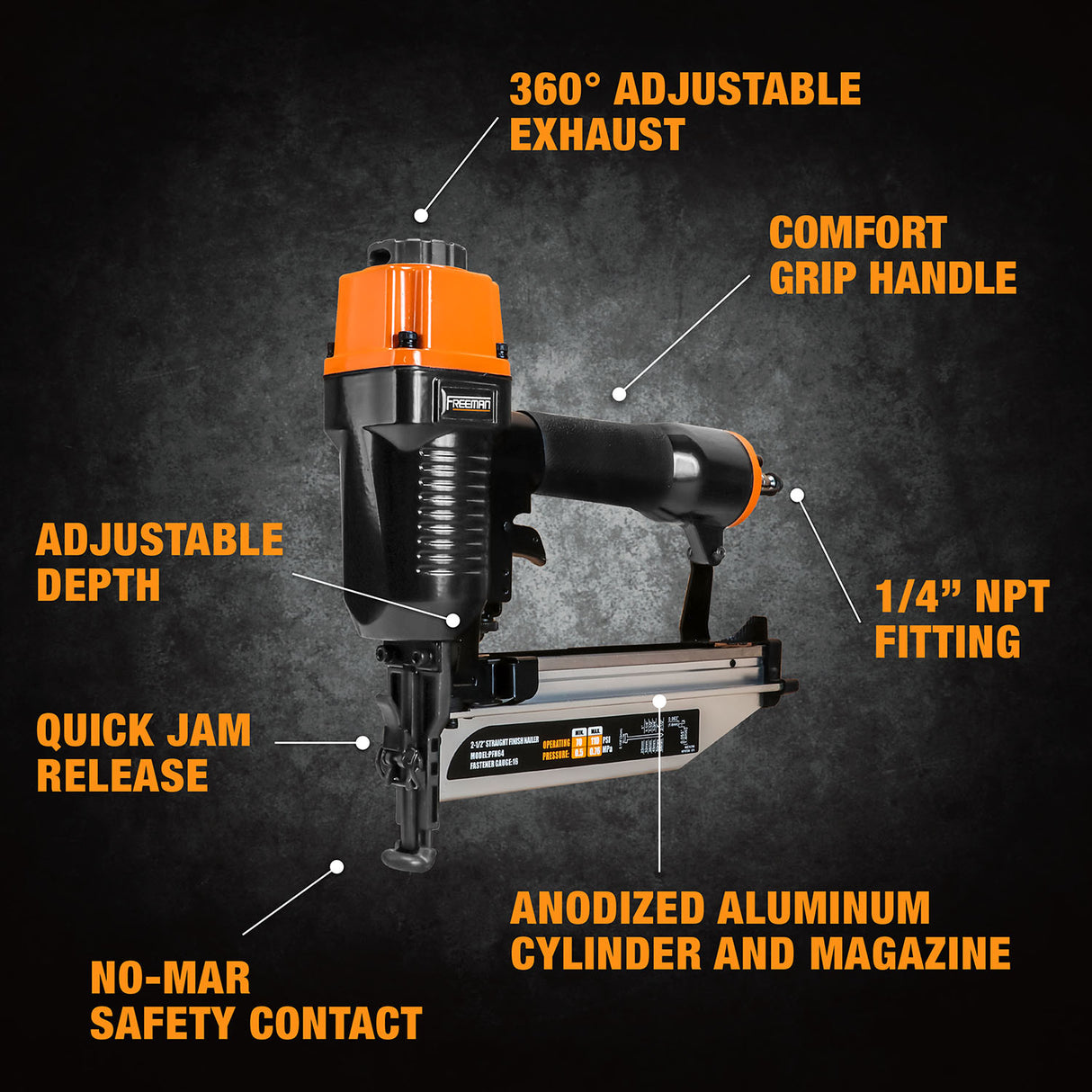 PFN64 Pneumatic 16-Gauge 2-1/2" Straight Finish Nailer