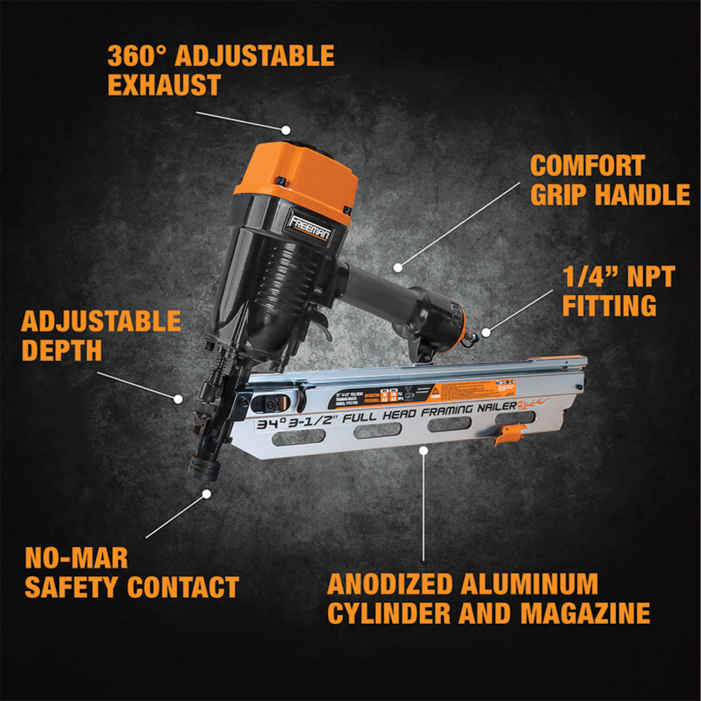 Pneumatic 34 Degree 3-1/2" Framing Nailer