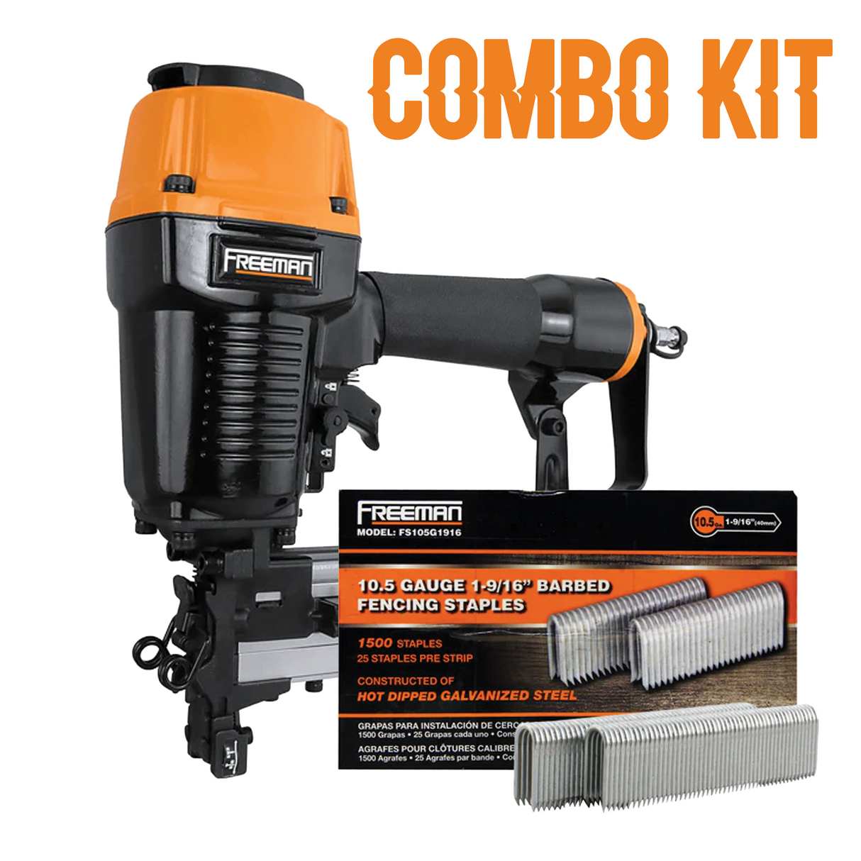 Pneumatic 10.5-Gauge Fencing Stapler + 1-9/16" Fencing Staples (1500) Kit