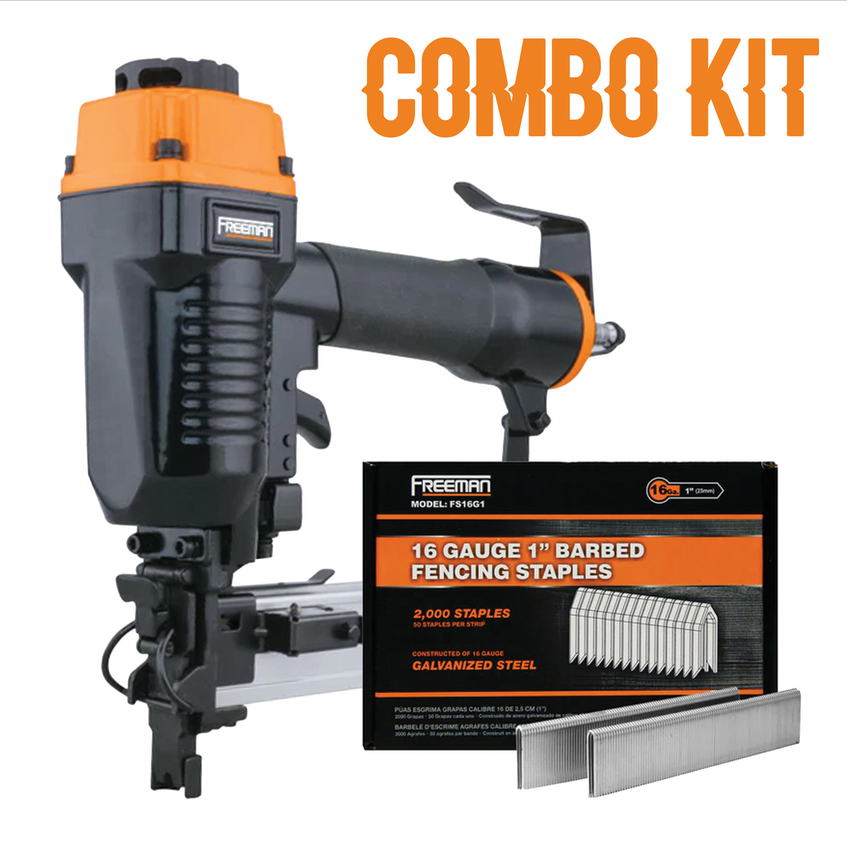 Pneumatic 16-Gauge Fencing Stapler + 1" Staples (2000) Kit