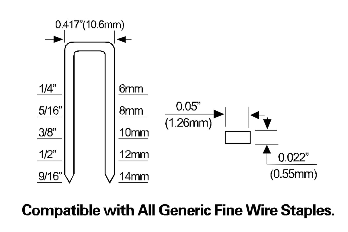 PFWS Pneumatic 20-Gauge 9/16" Fine Wire Stapler – Compatible with Arrow® T50® Staples