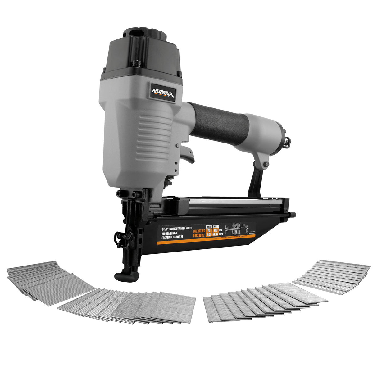 Pneumatic 16-Gauge 2-1/2" Straight Finish Nailer with Nails