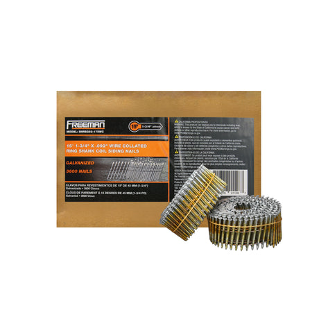 SNRSG92-175WC 15 Degree 1-3/4" Wire Collated Galvanized Ring Shank Coil Siding Nails (3600 Count)