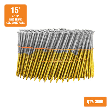 SNRSG92-225WC 15 Degree 2-1/4" Wire Collated Galvanized Ring Shank Coil Siding Nails (3600 Count)