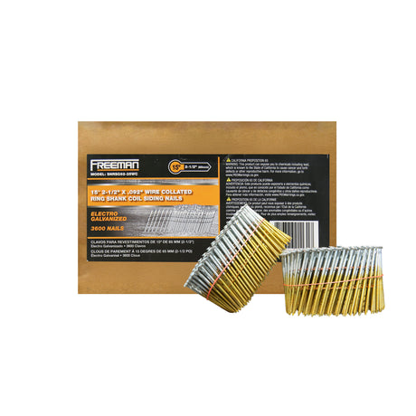 SNRSG92-25WC 15 Degree 2-1/2" Wire Collated Galvanized Ring Shank Coil Siding Nails (3600 Count)