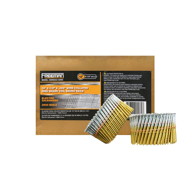 SNRSG92-25WC 15 Degree 2-1/2" Wire Collated Galvanized Ring Shank Coil Siding Nails (3600 Count)