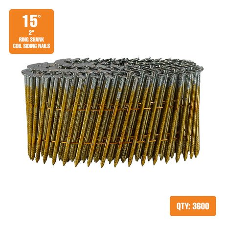 15 Degree 2" Wire Collated Galvanized Ring Shank Coil Siding Nails (3600 Count)
