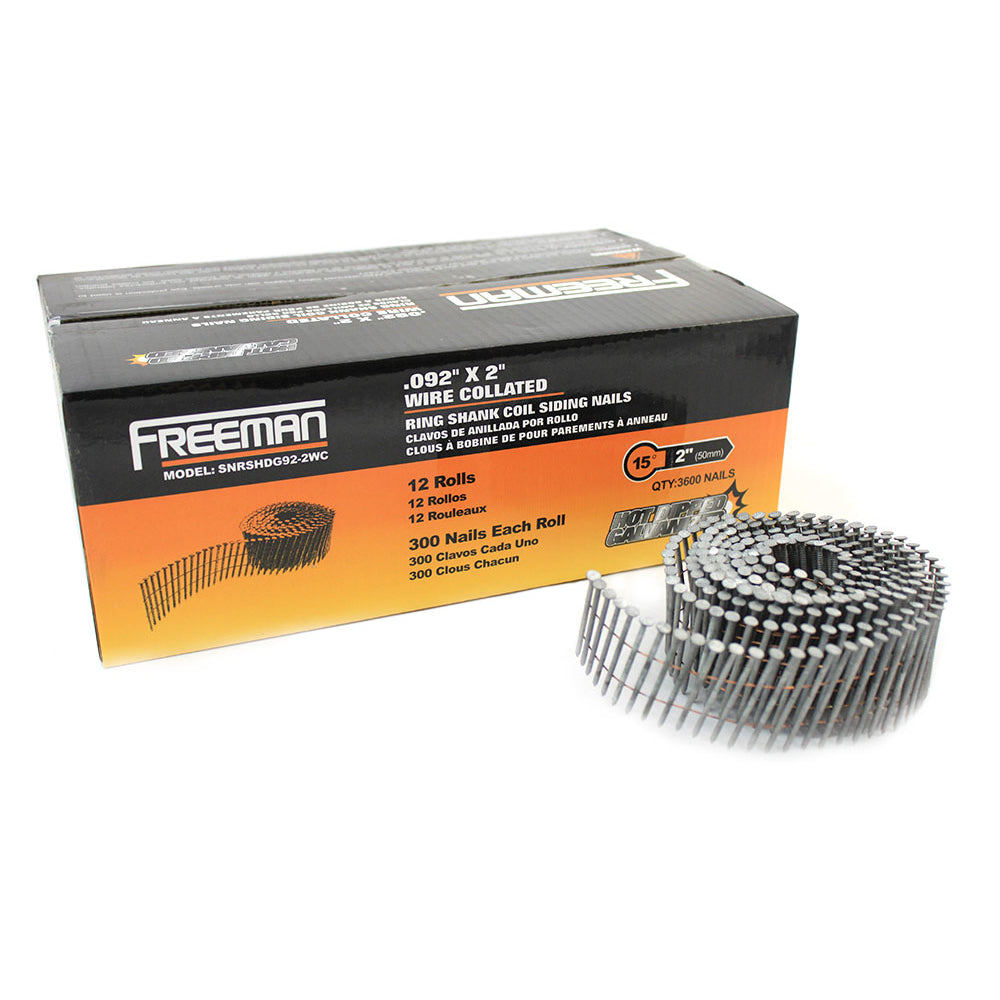 15 Degree 2" Wire Collated Galvanized Ring Shank Coil Siding Nails (3600 Count)