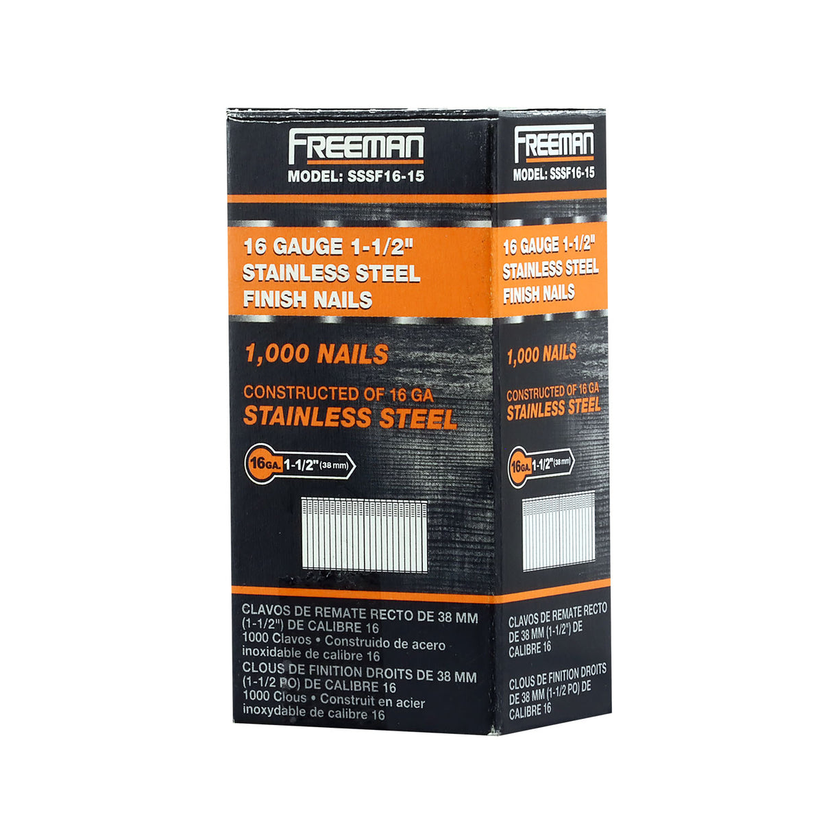 SSSF16-15 16-Gauge 1-1/2" Glue Collated Stainless Steel Straight Finish Nails (1000 Count)