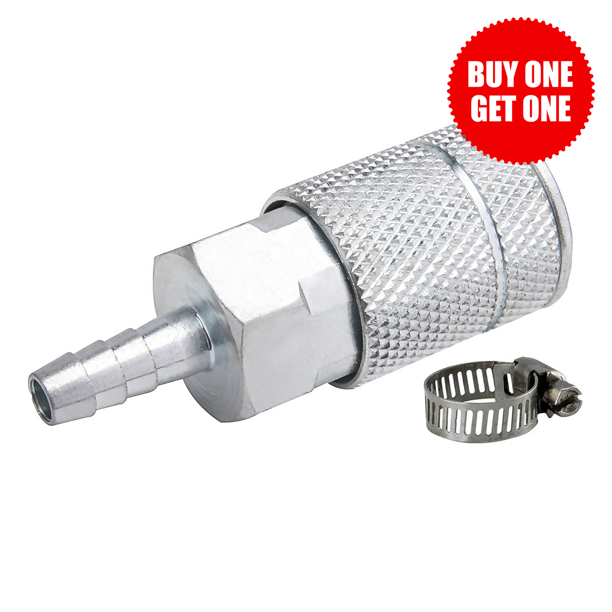 1/4" x 1/4" Automotive Barbed Coupler with Clamp