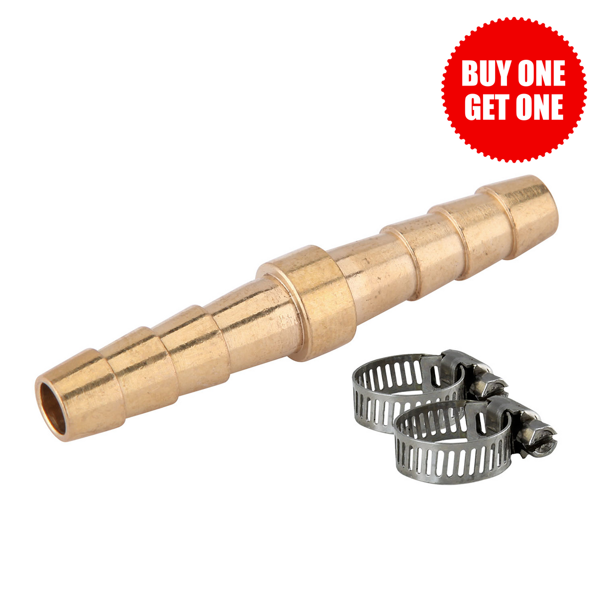 1/4" x 1/4" Male to Male Brass Barbed Coupler with Clamps
