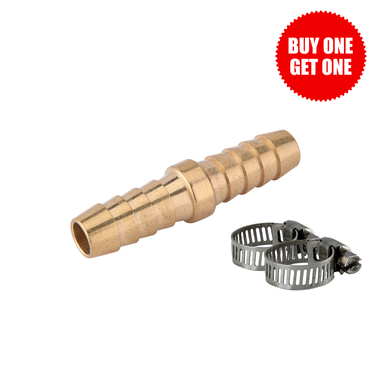 3/8" x 3/8" Male to Male Brass Barbed Coupler with Clamps