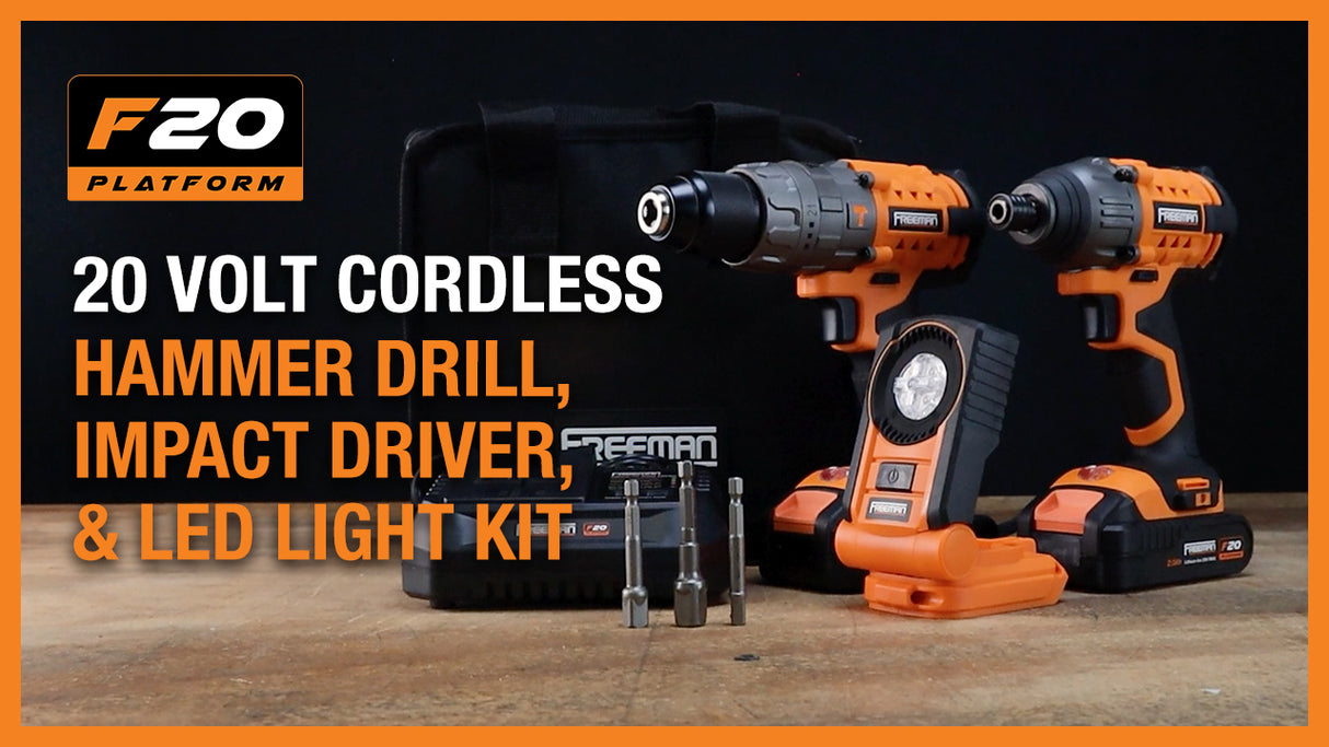 PECCKT 20 Volt Cordless Hammer Drill, Impact Driver, and LED Light Kit